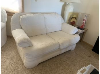 Upholstered Rolled Arm Loveseat In Good Condition