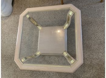 Wood & Glass Coffee Table W Brass Accents