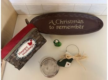 Misc Christmas Lot Incl Woven Basket, Large Platter And More!