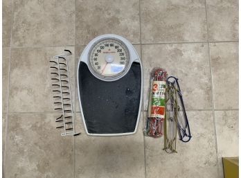 Bathroom Scale, Tie Organizer And Vintage Collapsible Hanger