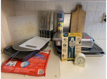 Cutting Boards, Meat Thermometer, Baking Pans, Knife Set In Pkg, Broiler