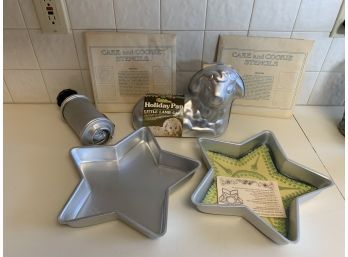 Vintage Aluminum Wilton Little Lamb Cake And Star - Mold Pan And Vintage Cookie Press