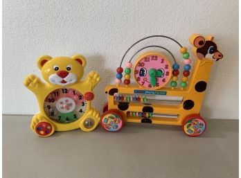 Vintage Kids Toys Redbox Toy 'My First Bear' Busy Box Activity Clock  And  Giraffe Clock With Beads