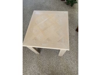 White Wood Parquet Top Table Approx 17 1/2' X 21 1/2'