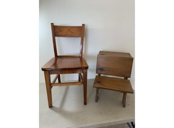 Wood Chair With Small Kids Old Style School Desk With Bench, For Kids Or Dolls