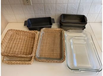 Multiple Glass Baking Dishes And Metal Loaf Pans