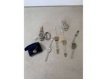 Vintage Pocket Watch And Lot Of Retro 80s TOZAI Quartz LCD Wrist Watch Digital