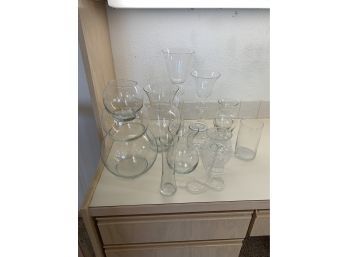 Large Lot Of Clear Vases And Bowls Great For Crafts