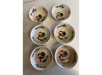 Vintage Crowing Rooster Bowl Japan Ivory With Green Trim Lot Of Six