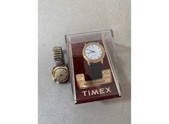 2 Vintage Gold Timex Mens Wrist Watches Electric Dynabeat  And Electric Models