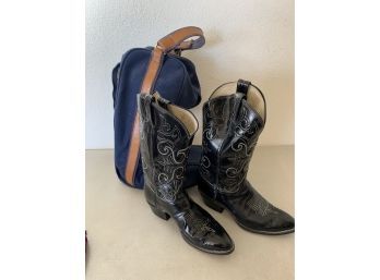 Vintage TONY LAMA El Rey Cowboy Boots 8.5  Black W/ Awesome Stitching WESTERN !!!
