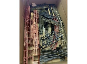 Large Box Of Track Incl Trestle Under Construction, Straight & Curved Track