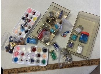 Large Lot Of Beads & Beading Supplies, In Vintage Jars & Incl Plastic Cases