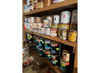 Huge Lot Of Paints, Stains, Lacquer Thinner, Spray Paints AnD More