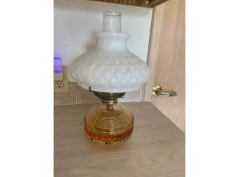 Vintage Oil Lamp With Chimney And Milk Glass Hobnail Shade