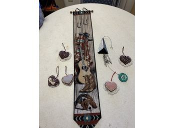 Tapestry Style Western Theme Wallhanging , Wind Chimes,  Small Hearts