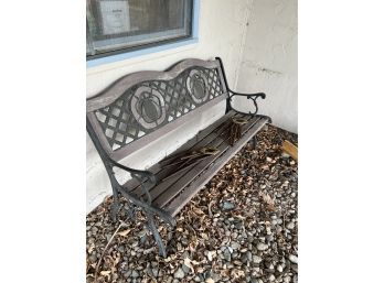 Metal And Wood Outdoor Garden Bench And Windchimes