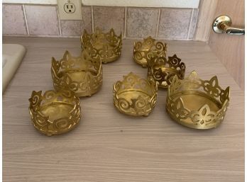 7 Gold Tone Candle Holders Various Sizes