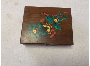 Wood Cigar Box With Hand Painted Floral Motif