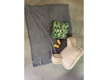 Crocheted  Pillow, Green Blanket And Handmade  Corn Slippers
