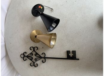 Mid Century Style Sconce Lights And Large Metal Key