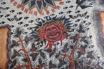Hand Drawn Indonesian / Malaysian Folk Art Mural On Cloth