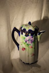 Coffee/chocolate Pot- Absolutely Beautiful Gilded With Purples,pinks & Bright Navy-antique