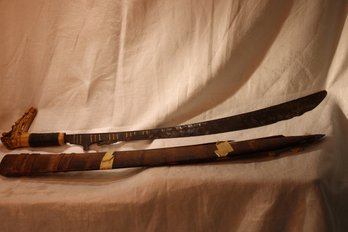 Mandau Curved Sword With Wooden Sheath 1800's