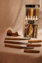 Vintage Multicolored Packaged Chopsticks, Bamboo Wood Encased Knives/bone At Ends,hanging Snail Towel Holder