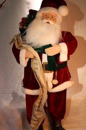 Santa Claus Statue, Plastic Body , Real Cloth Clothing - Long List Of Names - Are You On It? Find Out Today!