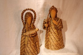 Absolutely Beautiful Handmade Wooden And Woven Rolled Sisal Figurines- Jesus Mary And Joseph  Merry Christmas