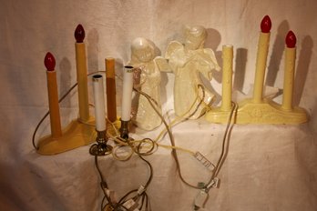 Truly Vintage Holiday Candle Lights, 2 Sets Of Three, And Individual, 2 Opalescent Angels Figurines
