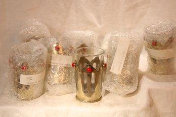 8 Handcrafted Moroccan Silver Tea Glasses, Red Stones Set In Bezel Cups,tiny Rim Of Ornate Metal Design @ Base