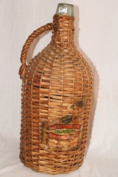 Vintage  Gorgeous Jamaican Fine Old Rum Wicker Covered Rattan Handled Carboy  1 Gallon Blue Glass