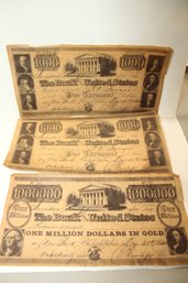 Coins - Circulated - US Novelty - Play Money - 3 Bills -2 Are $1000 And 1 Is A 1 Million  Dollar Bill
