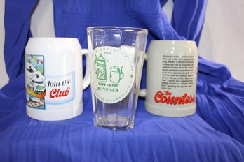 Utica Club Beer Mugs & Celebratory 1977-97 Shultz & Dooley Camaraderie Glass , Mugs Made In Germany  WEBCO