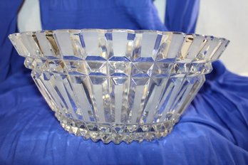 Vintage Gorgeous Heavy Handcut Crystal Bowl  With Elegate Texture In Frosted Areas,  11x 9 X 5  Very Heavy