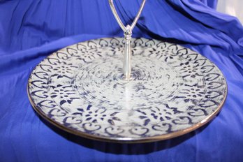 Vintage STANGL Serving Tray/ Hors D'oeuvre Tray  In A Happy Colonial Silver Pattern  5151, 10 '  With Handle .