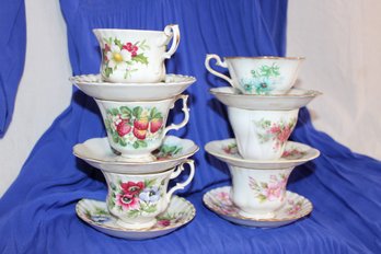 Vintage 6 Tea CupSaucer -Royal Albert-Bone China -marguerite, Hawthorne, Wild Rose, Christmas Rose, Strawberry