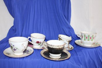 Vintage 5 Tea Cups Saucer - Gilted Bone China-Royal Stafford, Queen Anne, ETC