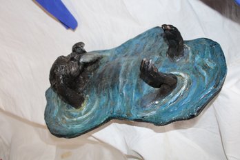 Handcrafted Pottery Beaver Eating A Fish For Your Pond/ Water Trough! Set It Just At The Surface ! It Is Cool