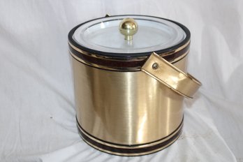 Vintage 1980's Bar Ware - Ice Bucket - George Briard Retro Gold And Black Sturdy Clear Plastic Top & Aluminum
