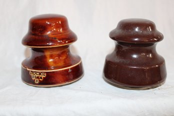 Vintage 2 Ceramic Insulators  - Electrical Pole Insulators - Both Threaded,  1  Locke B144 K (1915-50's)