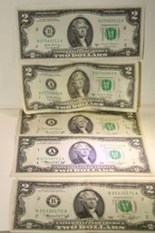 Coins - Circulated  5 Total  $2 Dollar Bills, 3 Are 1976,  2 Are 2017