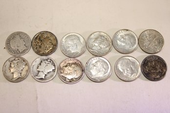 Coin- Circulated - (11) Silver Roosevelt, Barber, Mercury Dimes 1899, 1920, (2)1935,1942, (5)1946s, 1950,1957D