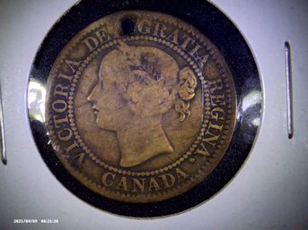 Coins - Circulated - 1859 Canadian  Victoria With Necklace Hole