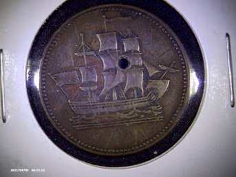 Coins - Circulated - Undated Rare Canadian Prince Edward Island Halfpenny Token 'Ships, Colonies & Commerce'