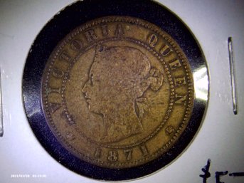 Coin- Circulated - 1871 Canadian 1 Cent Coin -  Prince Edward Island - Queen Victoria