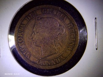 Coin- Circulated - 1881 Canadian 1 Cent Coin  Queen Victoria