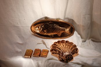 5 Vintage Copper Colored Molds - Small /butter And Dessert Type